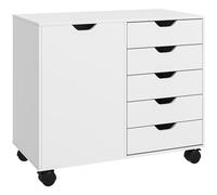 HOMCOM Armadietto per Documenti con 5 Cassetti, Armadio da Ufficio con Ripiano Regolabile, Mobiletto Multiuso Portaoggetti con Ruote, per Casa Ufficio, 78x40x66.5 cm, Bianco