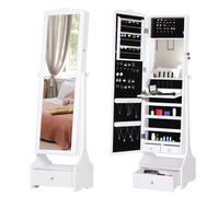 Homcom Armadietto per gioielli a specchio Armadietto per gioielli in piedi con luci a LED Cassetti con serratura Lavagna interna pieghevole per cosmetici