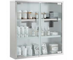 HOMCOM Armadietto Porta Medicinali da Parete 46x12x48 cm Argento | con 2 Chiavi, 6 Scomparti, Mobiletto Medicine, Acciaio Inox, 2 Ante in Vetro Temperato Satinato