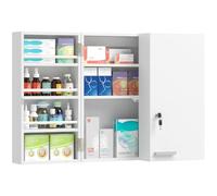 HOMCOM Armadietto Porta Medicinali da Parete con Chiavi 53x20x53cm Bianco | 3 Mensole Interne, 8 Portabottiglie, Mobiletto Medicine, Truciolato e Metallo, per Cucina Corridoio Soggiorno