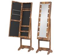 HOMCOM Armadietto Portagioie con Specchio Regolabile e Luci LED 36x30x136 cm Marrone Rustico Aosom Italy