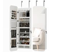 HOMCOM Specchio Portagioielli da Parete e Porta con Luce e Serratura 37x10x120cm