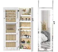 HOMCOM Armadietto Portagioie da Parete o Porta con Luci LED 108cm Bianco