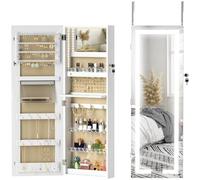 HOMCOM Armadietto Portagioie da Parete o Porta con Luci LED 108cm Bianco