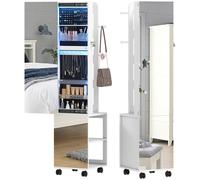 HOMCOM Specchio Portagioie Girevole a 360°, Armadietto Portagioie con Luce LED Regolabile, Chiusura con Chiave e Ripiani Posteriori, Specchio a Figura Intera per Camera Soggiorno, 37x40x165.5cm, Nero