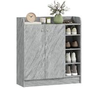 HOMCOM Armadietto portascarpe per ingresso - Scarpiera con 4 scomparti aperti e armadio doppia anta - mensola regolabile - 83 x 30 x 90 cm - grigio