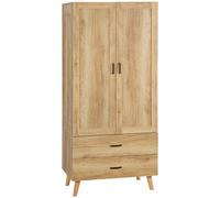 HOMCOM Armadio 2 Ante con 2 Cassetti e Asta Appendiabiti, 80x54x180 cm, Legno
