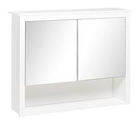 HOMCOM Armadio a specchio per bagno, pensile per bagno, 2 ante a specchio, con ripiano aperto, 80L x 20D x 65H cm, bianco