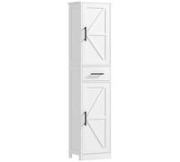 HOMCOM Armadio alto da bagno stretto con 2 ante, 1 cassetto e 2 ripiani regolabili, colonna da bagno stile rustico, per soggiorno, WC, cucina, 40 x 30 x 170 cm, bianco