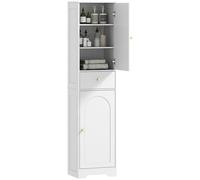 HOMCOM Armadio alto da bagno stretto con 2 ante ad arco cassetto e ripiani regolabili colonna da bagno stile moderno per soggiorno WC cucina 40 x 29,5 x 170 cm bianco venato