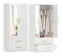 HOMCOM Armadio camera da letto armadio con specchio a 2 ante 80 x 50 x 180 cm, bianco
