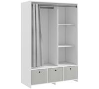 HOMCOM Armadio Camera da Letto con 3 Cassetti in Tessuto Effetto Lino e 3 Ripiani, Armadio Guardaroba Salvaspazio Multiuso con Asta Appendiabiti, 105x48x160 cm, Bianco e Grigio