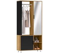 HOMCOM Armadio camera da letto con anta con specchio, armadio armadio armadio con asta per appendere, 2 scomparti aperti, stile moderno, 80 x 30 x 170 cm, naturale e nero