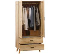 HOMCOM Armadio Camera da Letto con Soft Close 80x54x180 cm Color Legno | 2 Ante Battente, 2 Cassetti, Armadio Guardaroba Salvaspazio Multiuso, Asta Appendiabiti, Base Rialzata
