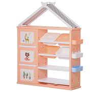 HOMCOM Armadio Cameretta, Mobile Portagiochi con 4 Contenitori, 3 Armadietti e Mensole in PE Arancione, 128x34x155cm