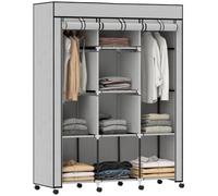 HOMCOM Armadio con Barra e Ruote 125x43x162,5cm Grigio Chiaro | Con asta portabiti, cerniera, armadio pieghevole, armadio in tessuto, per camera da letto, spogliatoio.