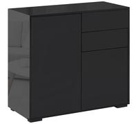 HOMCOM Armadio contenitore con 2 cassetti, 2 ante, con sistema di sicurezza anti-ribaltamento, per soggiorno, camera da letto, 79 x 36 x 74 cm, Nero