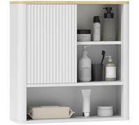 HOMCOM Armadio da bagno a parete, mobile da bagno da appendere con ripiani regolabili porta scorrevole scomparti e design con profilo curvo, 60 x 20 x 62 cm, bianco