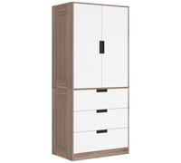 HOMCOM Armadio da camera da letto moderno per adulti con 3 cassetti e appendiabiti, dim. 80L x 50D x 180H cm, marrone