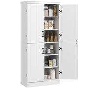 HOMCOM Armadio da cucina alto a 4 ante, autoportante, 6 ripiani, con 2 ripiani regolabili, per soggiorno, sala da pranzo, bianco