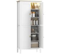 HOMCOM Armadio da cucina alto con luce LED con sensore di movimento, mobile ausiliario da cucina con illuminazione in 3 colori regolabile, 4 ante e ripiani regolabili, bianco