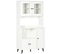 HOMCOM Armadio da cucina buffet con 3 armadi, nicchie, ripiani regolabili, ante in vetro, gestione dei cavi, mobile per microonde per sala da pranzo, soggiorno, 90x40x180cm, bianco