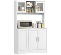 HOMCOM Armadio da cucina, credenza, cucina, mobile portaoggetti scandinavo con armadi, scomparti aperti, ante in vetro e piano di lavoro, per sala da pranzo, soggiorno, 108 x 35 x 180 cm, bianco