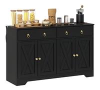 HOMCOM Armadio da cucina in stile rurale con 2 cassetti e 2 armadi con ripiani regolabili in altezza - dim. 121L x 37L x 75H cm Nero