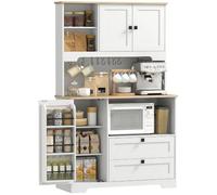 HOMCOM Armadio da cucina indipendente con 2 armadi Bianco | 2 cassetti, scaffali aperti e regolabili, supporto per microonde, dispensa, per sala da pranzo e soggiorno.