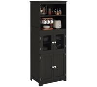 HOMCOM Armadio da cucina Mobile da pranzo Armadio da cucina con 4 ante 2 ripiani aperti e ripiano regolabile per soggiorno 60x30x162 cm Nero