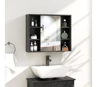 HOMCOM Armadio da parete, mobile da bagno con specchio, specchio bagno con armadio, armadio con ante e 6 scomparti aperti, 60 x 14,5 x 49,4 cm, nero