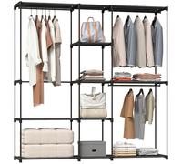HOMCOM Armadio Guardaroba 8 Ripiani 3 Aste Appendere 182x43x185 cm Nero