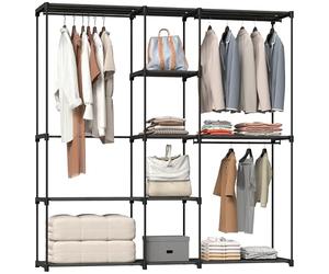 HOMCOM Armadio Guardaroba 8 Ripiani 3 Aste Appendere 182x43x185 cm Nero