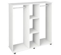 HOMCOM Armadio Guardaroba a Rotelle con 2 Barre Appendiabiti e 3 Ripiani Bianco