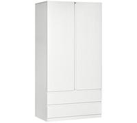 HOMCOM Armadio Guardaroba con Appendiabiti e 2 Cassetti in Truciolato Bianco