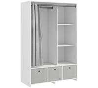 HOMCOM Armadio Guardaroba con Barra Appendiabiti, 3 Cassetti in Tessuto e 3 Ripiani, 105x48x160 cm, Bianco e Grigio Aosom Italy