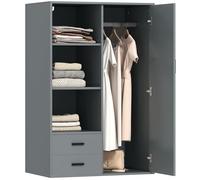 HOMCOM Armadio Guardaroba Moderno con 2 Cassetti, Ripiani Aperti Regolabili e Vano Appendiabiti, Guardaroba per Camera da Letto e Ingresso, 80x50x124 cm, Grigio Scuro