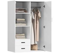 HOMCOM Armadio Guardaroba Moderno con 2 Cassetti, Ripiani Aperti Regolabili e Vano Appendiabiti, Guardaroba per Camera da Letto e Ingresso, 80x50x124 cm, Bianco