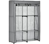 HOMCOM Armadio Guardaroba Portatile in Tessuto non Tessuto Grigio | Acciaio, PP, 4 Ripiani Aperti, 2 Appendini, Porta a Cerniera, 118x49x170 cm