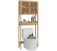 HOMCOM Armadio in bambù sopra il water, 23,6" x 8,5" x 67,7", naturale | Organizer per bagno, ante a stecche, ripiano regolabile, ripiano aperto
