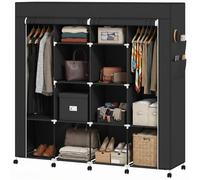 HOMCOM Armadio in tessuto con ruote, armadio portatile con 2 barre da appendere, 10 scomparti, cerniera, telaio in acciaio, per camera da letto, piccolo spazio, 166 x 42,5 x 167 cm, nero