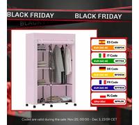 Homcom Armadio in tessuto con ruote Armadio portatile con 6 ripiani e 1 asta sospesa per camera da letto 103X43X162,5 cm