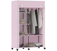 HOMCOM Armadio in tessuto con ruote, armadio portatile, con barra per appendere, 6 ripiani, telaio in acciaio, per camera da letto, cabina armadio, 103 x 43 x 162,5 cm, rosa