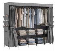 HOMCOM Armadio in Tessuto per Camera da Letto, Guardaroba Portatile Senza Attrezzi con 5 Aste, 5 Ripiani, 6 Tasche Laterali, Antipolvere, 212 x 45 x 167 cm, Grigio