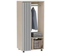 HOMCOM Armadio mobile spogliatoio con tenda armadio a 4 ruote con asta di sospensione e mensole, armadio per camera da letto, 60 x 40 x 128 cm, effetto legno naturale