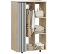 HOMCOM Armadio mobile su 4 ruote con asta appendiabiti e ripiani aperti, armadio spogliatoio su ruote per camera da letto, 80x40x128cm, effetto legno naturale