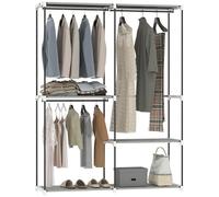 HOMCOM Armadio per abiti, Stendibiancheria, 142x43x185 cm, Armadio aperto con 4 ripiani per abiti, 3 aste per appendere, struttura in metallo, per camera da letto, soggiorno, spogliatoio, grigio