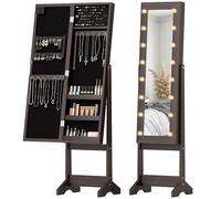 HOMCOM Armadio per gioielli, mobile per gioielli con specchio illuminazione a LED, colore: marrone