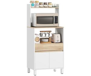 HOMCOM Armadio per microonde, credenza da cucina con ripiano superiore e cassetto, armadio per microonde da cucina per sala da pranzo, soggiorno, 60 x 40 x 131 cm naturale e bianco