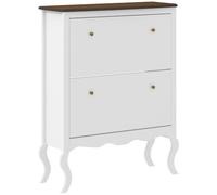 HOMCOM Armadio per scarpe stretto 2 cassetti 84x29x109cm Bianco | Stile francese, armadio per scarpe da ingresso, ripiani regolabili, per 16 paia di scarpe